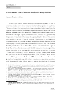 Citations and Gamed Metrics: Academic Integrity Lost