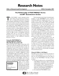 The Relationship of PSAT/NMSQT Scores and AP Examination Grades
