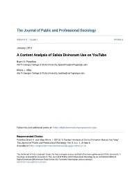 A Content Analysis of Salvia Divinorum Use on Youtube