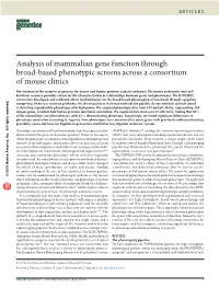Analysis of Mammalian Gene Function Through Broad-Based Phenotypic
