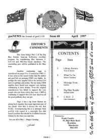 CONTENTS Blue Reader Sogwap Softwares Excellent Program for Transferring Files Between C Page Item 64/C 128 and MS-Dos Based Machines