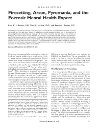 Firesetting, Arson, Pyromania, and the Forensic Mental Health Expert