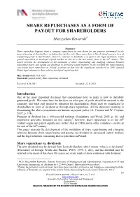 Share Repurchases As a Form of Payout for Shareholders