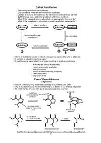Chiral Auxiliaries • Previously on Advanced Synthesis