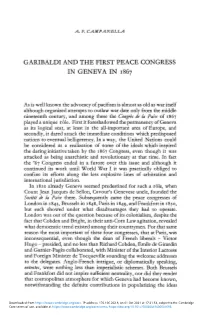 Garibaldi and the First Peace Congress in Geneva in 1867
