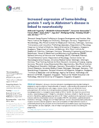 Increased Expression of Heme-Binding Protein 1 Early In