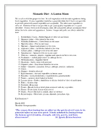 Monastic Diet - a Lenten Menu