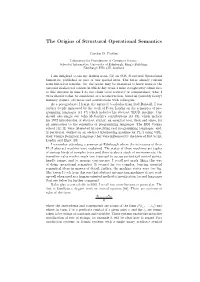 The Origins of Structural Operational Semantics