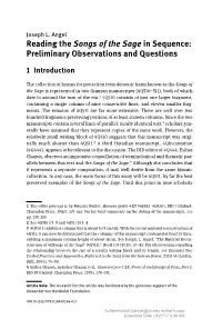 Reading the Songs of the Sage in Sequence: Preliminary Observations and Questions