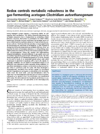 Redox Controls Metabolic Robustness in the Gas-Fermenting Acetogen Clostridium Autoethanogenum