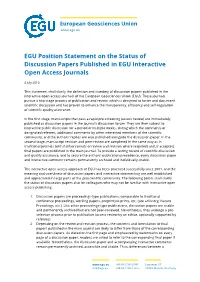 EGU Position Statement on the Status of Discussion Papers Published in EGU Interactive Open Access Journals