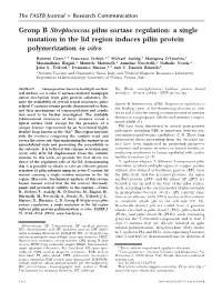 Group B Streptococcus Pilus Sortase Regulation: a Single Mutation in the Lid Region Induces Pilin Protein Polymerization in Vitro