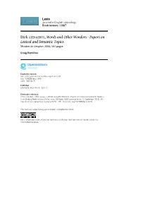 Lexis , Book Reviews Dirk Geeraerts, Words and Other Wonders - Papers on Lexical and Semantic Topics 2