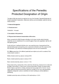 Specifications of the Penedès Protected Designation of Origin