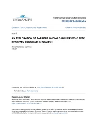 An Exploration of Barriers Among Gamblers Who Seek Recovery Programs in Spanish