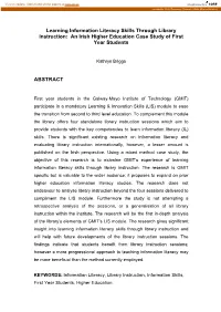 Learning Information Literacy Skills Through Library Instruction: an Irish Higher Education Case Study of First Year Students