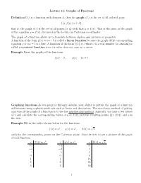 Lecture 11: Graphs of Functions Definition If F Is a Function With