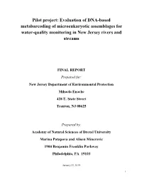 Pilot Project: Evaluation of DNA-Based Metabarcoding of Microeukaryotic Assemblages for Water-Quality Monitoring in New Jersey Rivers and Streams
