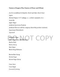 Names of Sugars Plus Names of Flour and Wheat Ace K