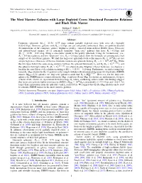 The Most Massive Galaxies with Large Depleted Cores: Structural Parameter Relations and Black Hole Masses