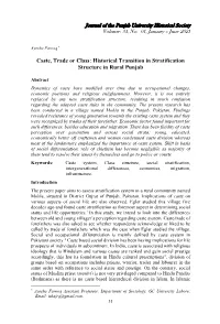 Caste, Trade Or Class: Historical Transition in Stratification Structure in Rural Punjab