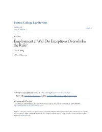 Employment at Will: Do Exceptions Overwhelm the Rule? Gary E