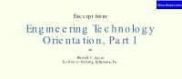 Engineering Technology Orientation, Part 1 By
