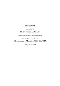 M. Maurice DRUON Hommage À Maurice GENEVOIX
