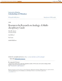 Resources for Research on Analogy: a Multi- Disciplinary Guide Marcello Guarini University of Windsor