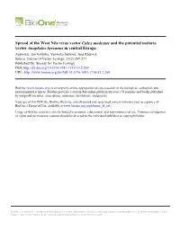 Spread of the West Nile Virus Vector Culex Modestus and the Potential