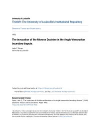 The Invocation of the Monroe Doctrine in the Anglo-Venezuelan Boundary Dispute