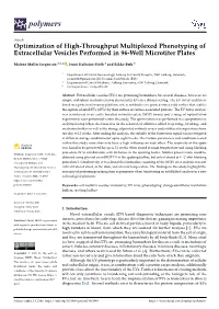 Optimization of High-Throughput Multiplexed Phenotyping of Extracellular Vesicles Performed in 96-Well Microtiter Plates