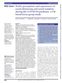 Public Perceptions and Experiences of Social Distancing and Social Isolation During the COVID-19 Pandemic: a UK- Based Focus