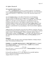 10. Algebra Theories II 10.1 Essentially Algebraic Theory Idea: A