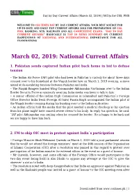 Day by Day Current Affairs (March 02, 2019) | Mcqs for CSS, PMS