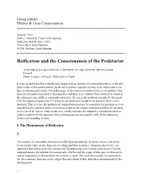 Georg' Lukacs, “Reification and the Consciousness of the Proletariat”