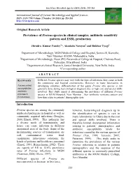 Prevalence of Proteus Species in Clinical Samples, Antibiotic Sensitivity Pattern and ESBL Production