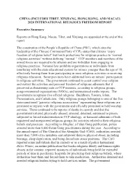 China (Includes Tibet, Xinjiang, Hong Kong, and Macau) 2020 International Religious Freedom Report
