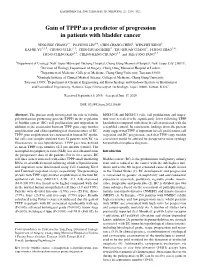 Gain of TPPP As a Predictor of Progression in Patients with Bladder Cancer