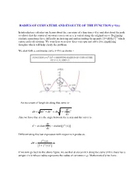 RADIUS of CURVATURE and EVOLUTE of the FUNCTION Y=F(X)