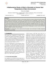 A Mathematical Study of Effect of Humidity on Human Skin Temperature at Warm Environment Shiva Hari Subedi