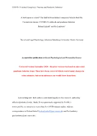 COVID-19 Related Conspiracy Theories and Pandemic Behavior an Exploratory Measure of Intentions to Comply with This Lockdown