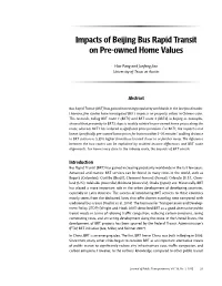 Impacts of Beijing Bus Rapid Transit on Pre-Owned Home Values