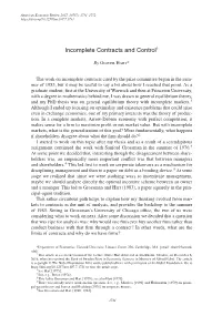 Incomplete Contracts and Control†