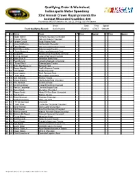 2016 Qualifying Order & Worksheet