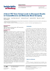 A Novel ABO Gene Variant Leads to Discrepant Results in Forward/Reverse and Molecular Blood Grouping