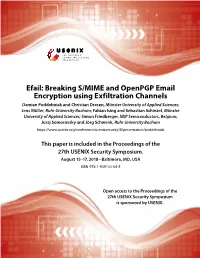 Efail: Breaking S/MIME and Openpgp Email Encryption Using Exfiltration Channels