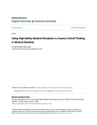 Using High-Fidelity Medical Simulation to Assess Critical Thinking in Medical Students