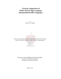 A Lexical Comparison of South African Sign Language and Potential Lexifier Languages