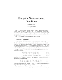 Complex Numbers and Functions
